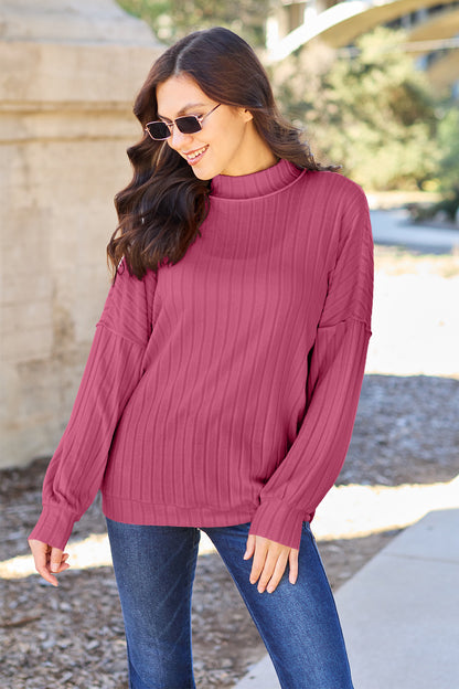Basic Bae Full Size Ribbed Exposed Seam Mock Neck Knit Top – Uneeque Designzz