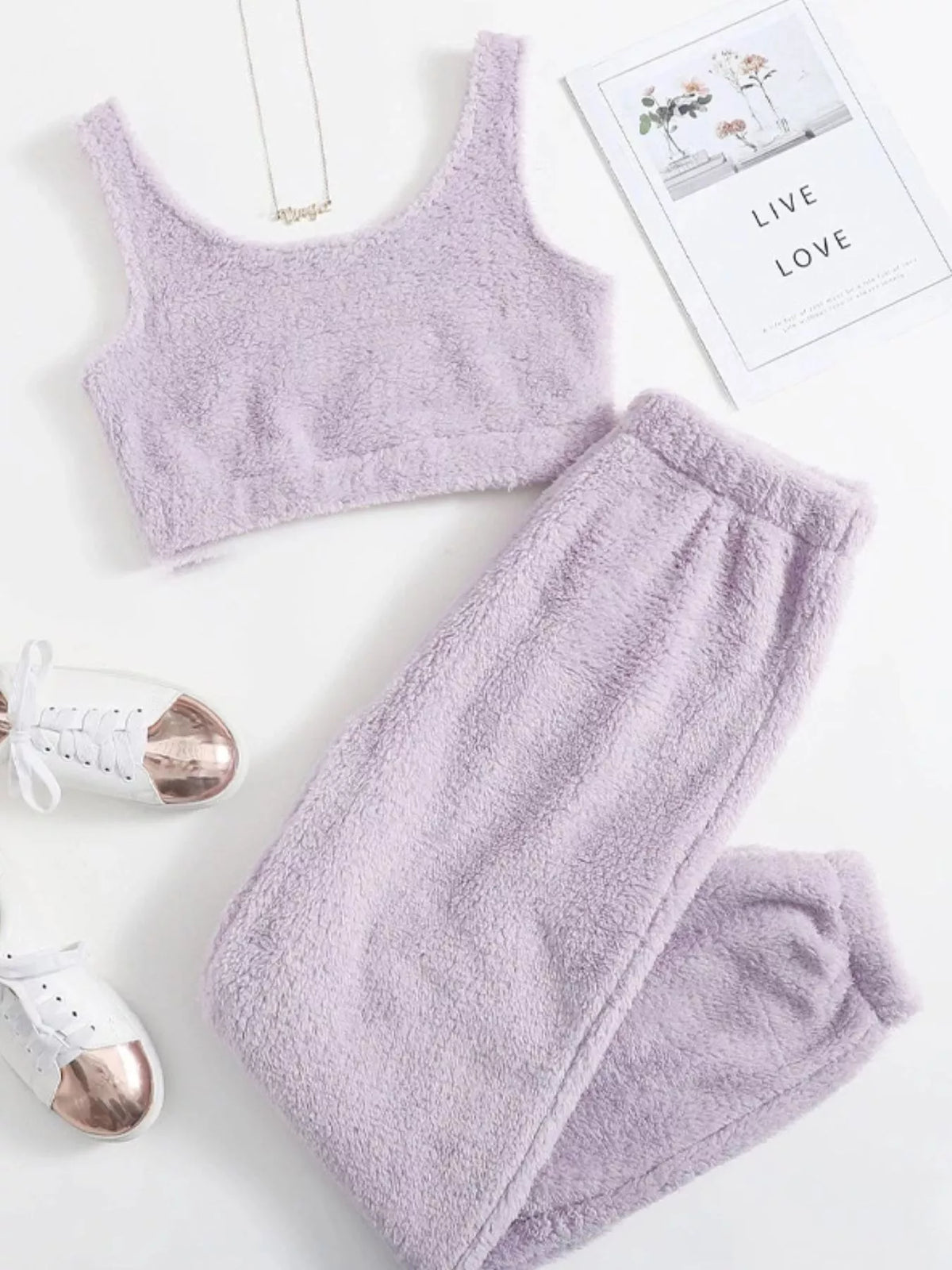 Cozy Plush Cropped Tank and Pants Lounge Set by Trendsi