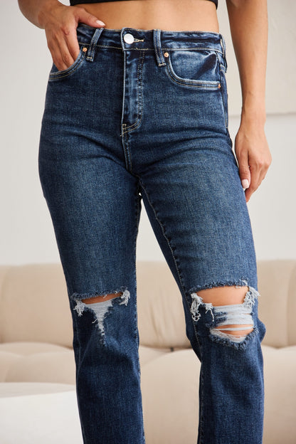 RFM Crop Dylan Full Size Tummy Control Distressed High Waist Raw Hem Jeans – Uneeque Designzz