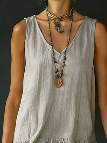 Plus Size Tiered Ruffled Hem V-Neck Sleeveless Dress Polyester – Uneeque Designzz
