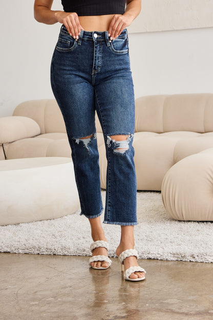 RFM Crop Dylan Full Size Tummy Control Distressed High Waist Raw Hem Jeans – Uneeque Designzz