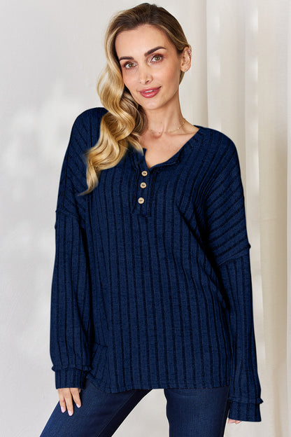 Basic Bae Full Size Ribbed Half Button Long Sleeve T-Shirt – Uneeque Designzz