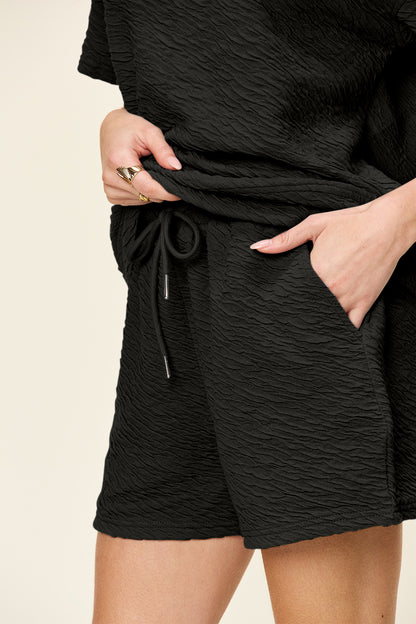 Double Take Full Size Texture Short Sleeve T-Shirt and Drawstring Shorts Set – Uneeque Designzz