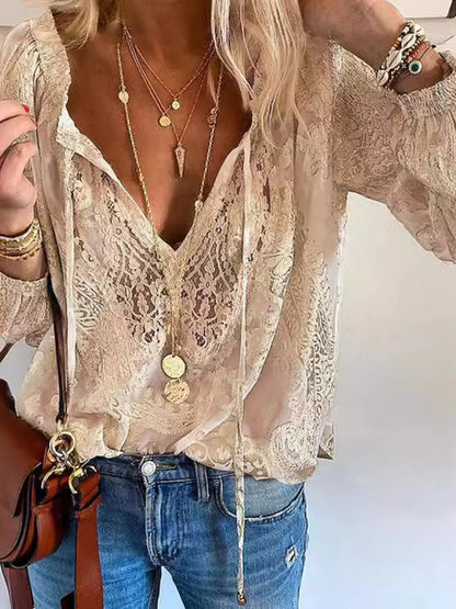 Lace Tie-Neck Blouse – Uneeque Designzz