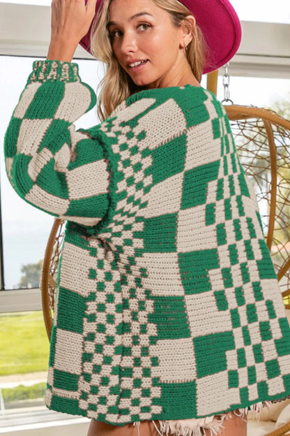 Checkered Open-Front Long Sleeve Stretch Cardigan – Uneeque Designzz