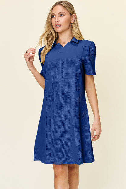 Double Take Full Size Texture Collared Neck Short Sleeve Dress – Uneeque Designzz