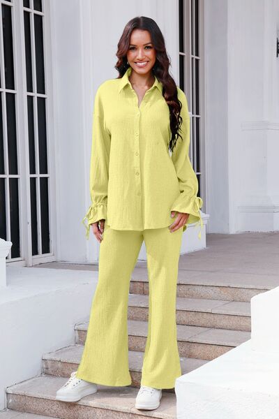 Drawstring Flounce Sleeve Shirt and Pants Set – Uneeque Designzz
