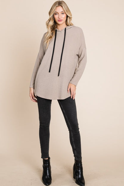 BOMBOM Contrast Drawstring Drop Shoulder Knit Hoodie – Uneeque Designzz