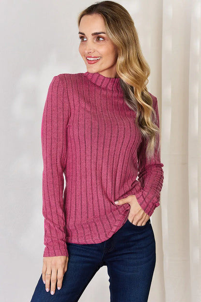 Basic Bae Full Size Ribbed Mock Neck Long Sleeve T-Shirt – Uneeque Designzz