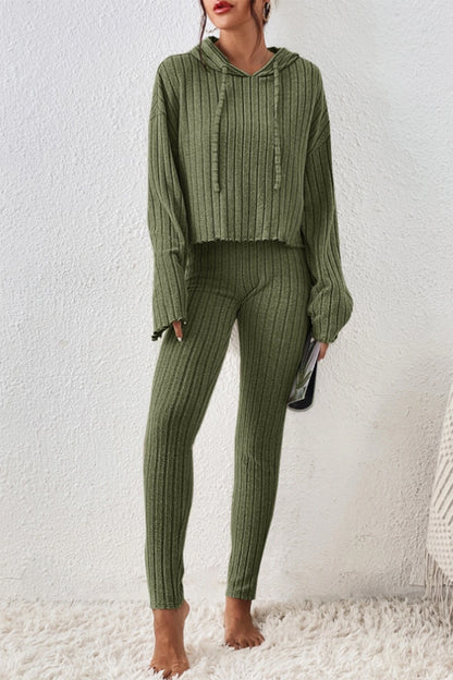 Lettuce Hem Dropped Shoulder Hooded Top and Pants Set – Uneeque Designzz