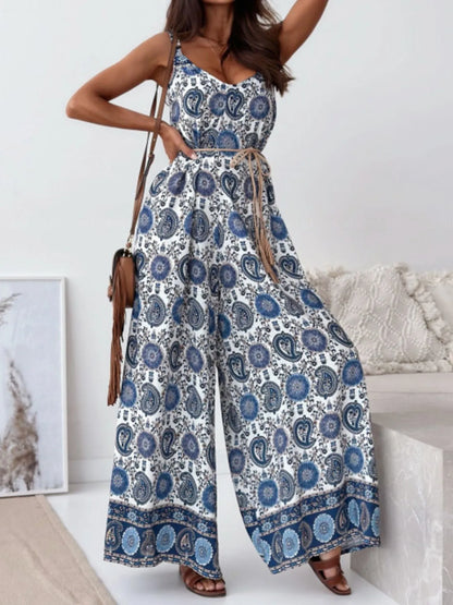 Paisley Spaghetti Strap Wide Leg Jumpsuit – Uneeque Designzz