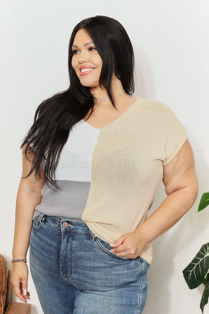 Color Block V-Neck Knit Top – Uneeque Designzz