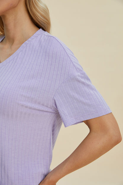 Basic Bae Full Size Ribbed V-Neck Short Sleeve Top and Shorts Set – Uneeque Designzz