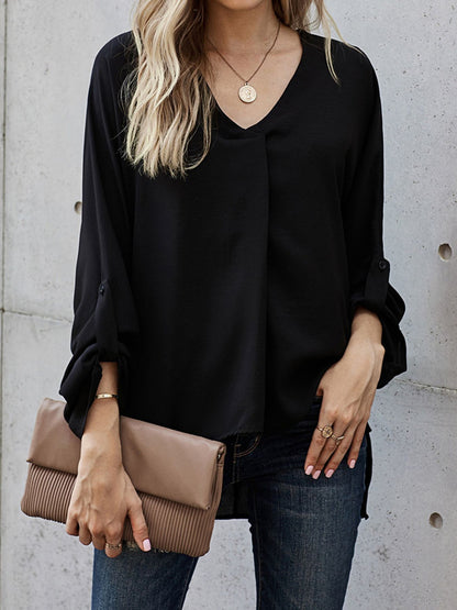 Elegant V-Neck Long Sleeve Blouse – Uneeque Designzz