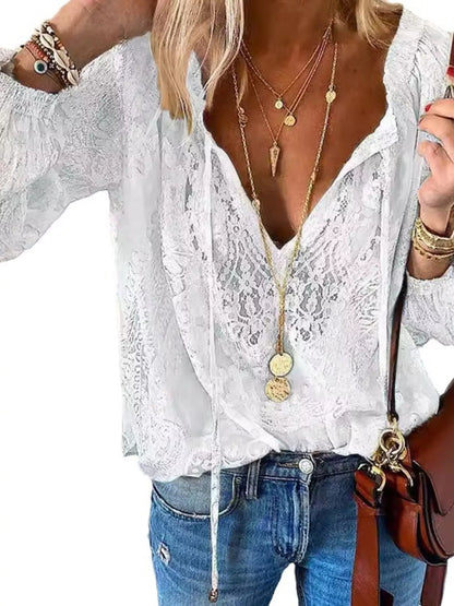Lace Tie-Neck Blouse – Uneeque Designzz