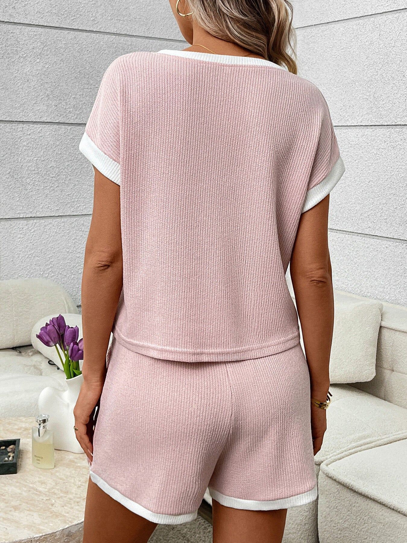 Contrast Trim Short Sleeve Top and Shorts Set by Trendsi