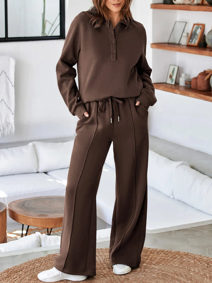 Collared Sweatshirt and High Waist Pants Active Set – Uneeque Designzz
