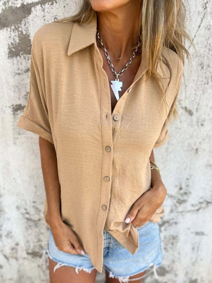 Full Size Collared Neck Half Sleeve Shirt Plus Size – Uneeque Designzz