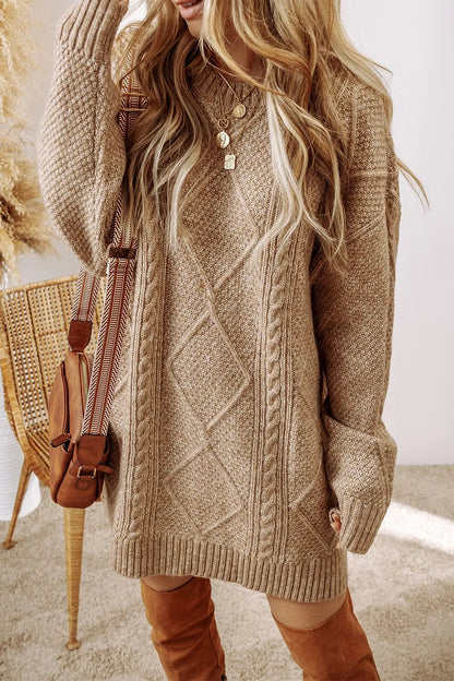 Cable-Knit Round Neck Sweater Dress – Uneeque Designzz