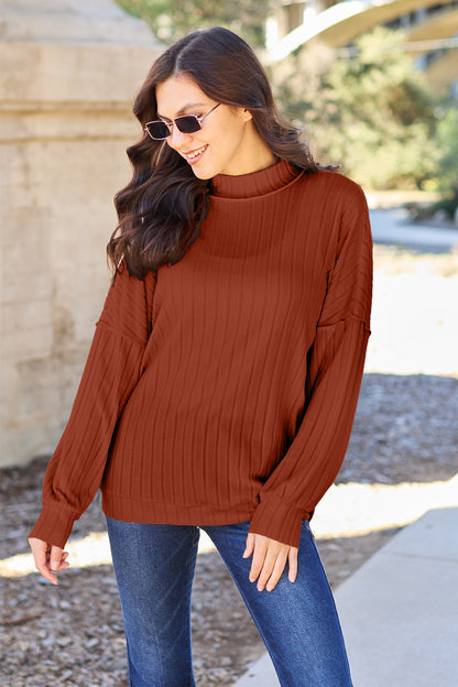 Basic Bae Full Size Ribbed Exposed Seam Mock Neck Knit Top – Uneeque Designzz