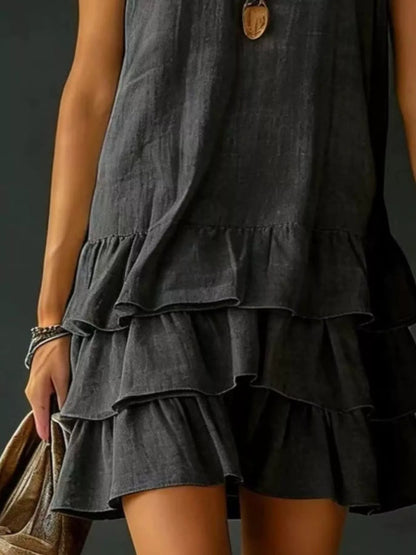 Plus Size Tiered Ruffled Hem V-Neck Sleeveless Dress Polyester – Uneeque Designzz