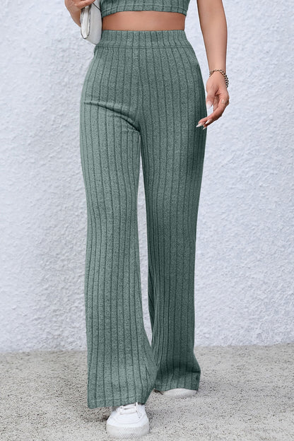 Basic Bae Full Size Ribbed High Waist Flare Pants – Uneeque Designzz