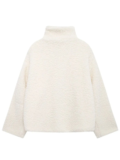 Zip-Up Turtleneck Plush Jacket Long Sleeve Pocketed Top – Uneeque Designzz