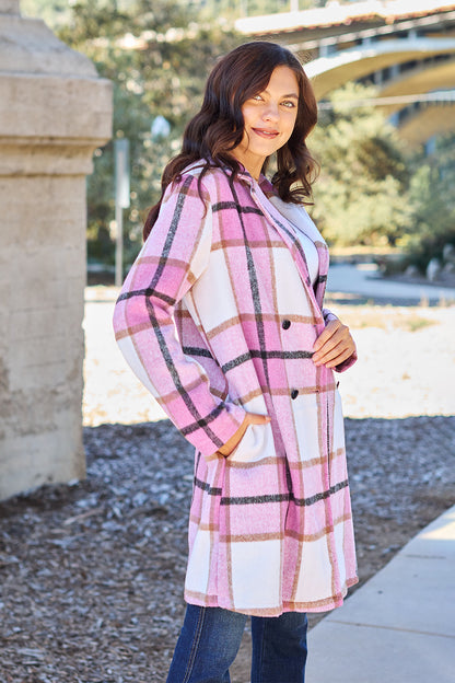 Double Take Full Size Plaid Button-Up Lapel Collar Coat – Uneeque Designzz