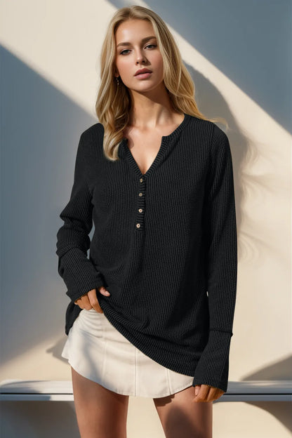 Double Take Full Size Notched Thumbhole Long Sleeve T-Shirt – Uneeque Designzz