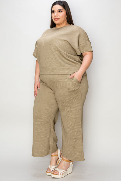 Double Take Full Size Texture Short Sleeve Top and Pants Set – Uneeque Designzz
