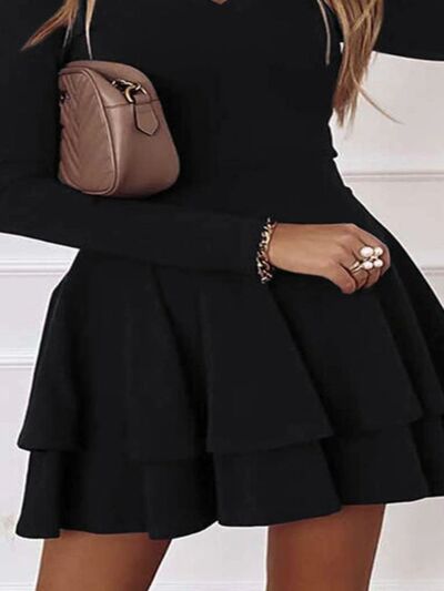 Plus Size Layered V-Neck Long Sleeve Mini Dress – Uneeque Designzz