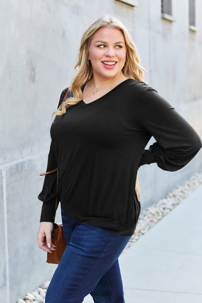 Basic Bae Full Size V-Neck Lantern Sleeve Top – Uneeque Designzz