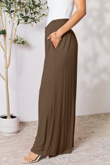 Double Take Full Size Smocked Wide Waistband Wide Leg Pants – Uneeque Designzz