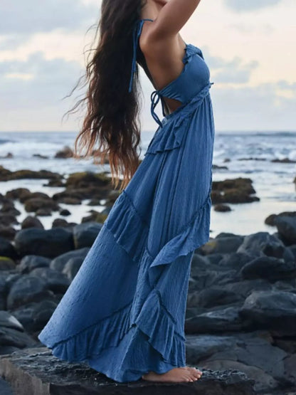 Ruffled Halter Maxi Dress – Flowy & Feminine – Uneeque Designzz