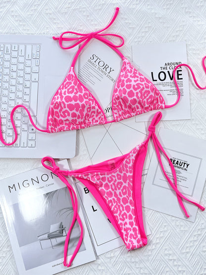 Leopard Print Halter Neck Tie Side Bikini Set – Uneeque Designzz