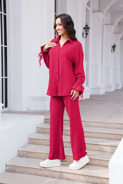 Drawstring Flounce Sleeve Shirt and Pants Set – Uneeque Designzz