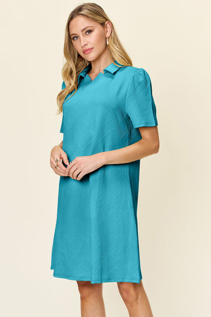 Double Take Full Size Texture Collared Neck Short Sleeve Dress – Uneeque Designzz