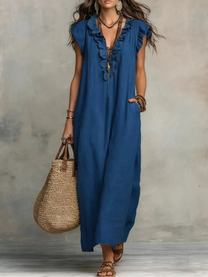 Full Size Ruffled V-Neck Cap Sleeve Maxi Dress Plus Size – Uneeque Designzz