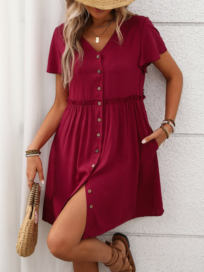 Button Front Flutter Sleeve Dress – Uneeque Designzz