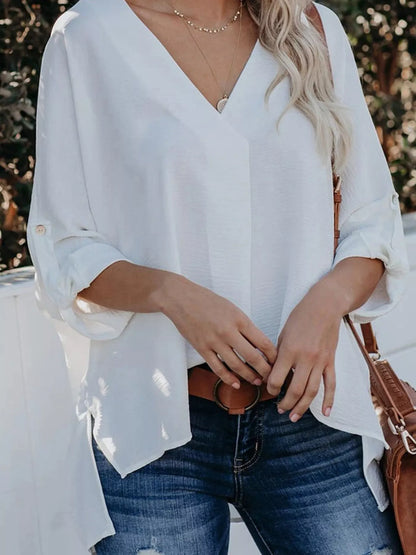 Elegant V-Neck Long Sleeve Blouse – Uneeque Designzz