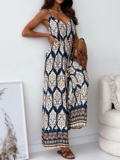 Paisley Spaghetti Strap Wide Leg Jumpsuit – Uneeque Designzz