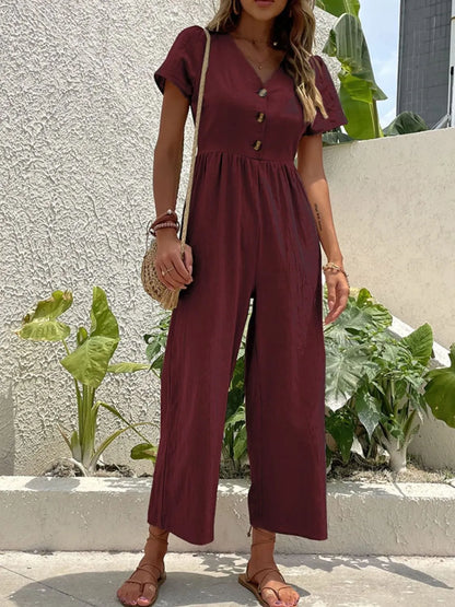 V-Neck Short Sleeve Wide Leg Jumpsuit – Uneeque Designzz
