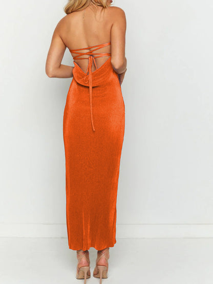 Lace-Up Back Tube Maxi Dress – Uneeque Designzz