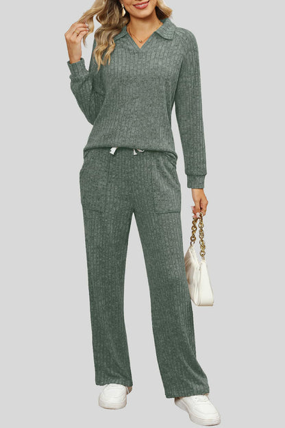 Ribbed Long Sleeve Top and Pocketed Pants Set – Uneeque Designzz