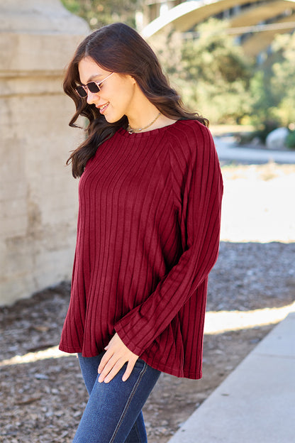 Basic Bae Full Size Ribbed Round Neck Long Sleeve Knit Top – Uneeque Designzz
