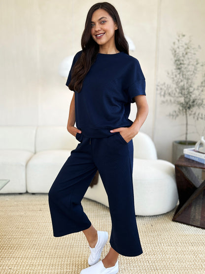 Double Take Full Size Texture Short Sleeve Top and Pants Set – Uneeque Designzz