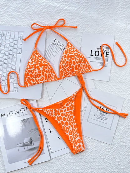 Leopard Print Halter Neck Tie Side Bikini Set – Uneeque Designzz