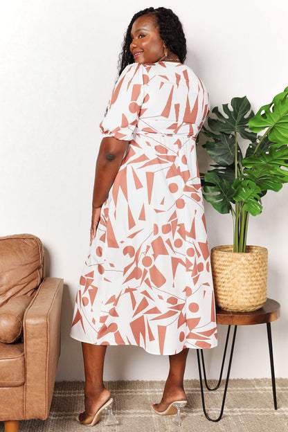 Double Take Printed Surplice Balloon Sleeve Dress – Uneeque Designzz