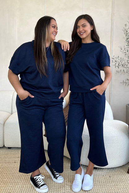 Double Take Full Size Texture Short Sleeve Top and Pants Set – Uneeque Designzz