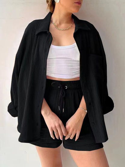 Texture Button-Up Shirt and Drawstring Shorts Set – Uneeque Designzz